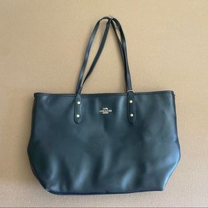 Coach Black Leather Tote with Zipper